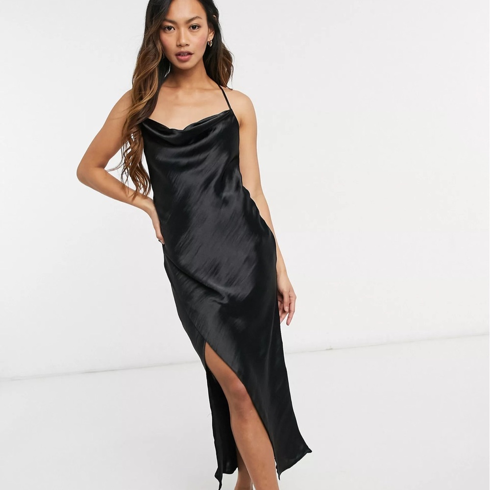 ASOS DESIGN satin slip Dress with strap detail in black